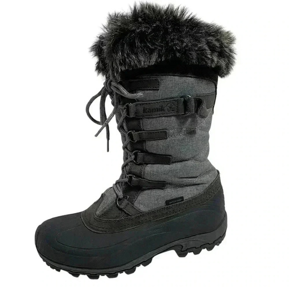 Kamik SNOWVALLEY Winter Boots 8 Grey Faux Fur Waterproof Thinsulate Insulation - Picture 1 of 15